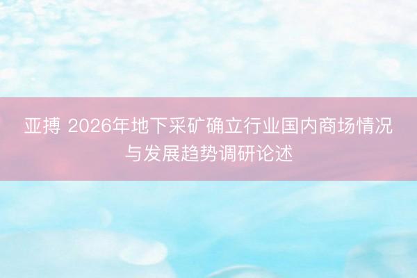 亚搏 2026年地下采矿确立行业国内商场情况与发展趋势调研论述