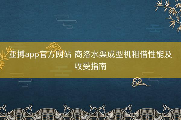 亚搏app官方网站 商洛水渠成型机租借性能及收受指南