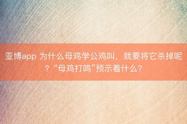 亚博app 为什么母鸡学公鸡叫，就要将它杀掉呢？“母鸡打鸣”预示着什么？