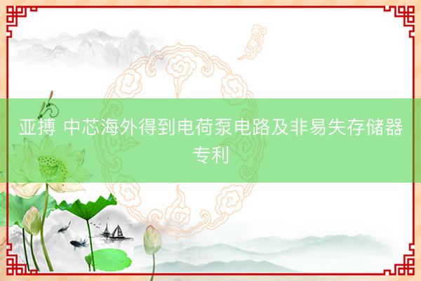 亚搏 中芯海外得到电荷泵电路及非易失存储器专利