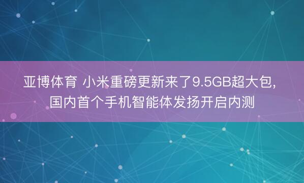 亚博体育 小米重磅更新来了9.5GB超大包， 国内首个手机智能体发扬开启内测