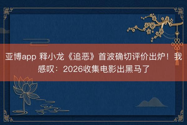 亚博app 释小龙《追恶》首波确切评价出炉!我感叹:2026收集电影出黑马了