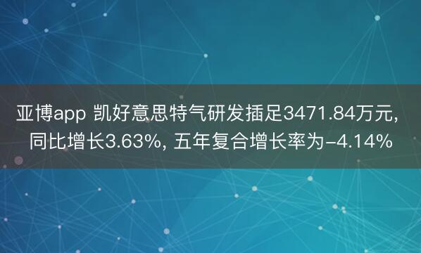 亚博app 凯好意思特气研发插足3471.84万元， 同比增长3.63%， 五年复合增长率为-4.14%