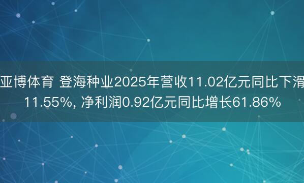 亚博体育 登海种业2025年营收11.02亿元同比下滑11.55%， 净利润0.92亿元同比增长61.86%