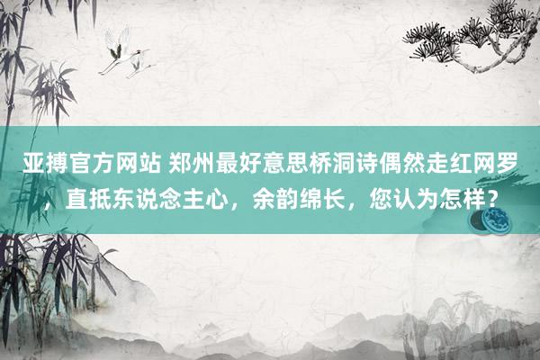 亚搏官方网站 郑州最好意思桥洞诗偶然走红网罗，直抵东说念主心，余韵绵长，您认为怎样？