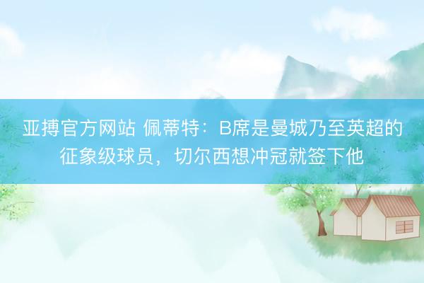 亚搏官方网站 佩蒂特：B席是曼城乃至英超的征象级球员，切尔西想冲冠就签下他