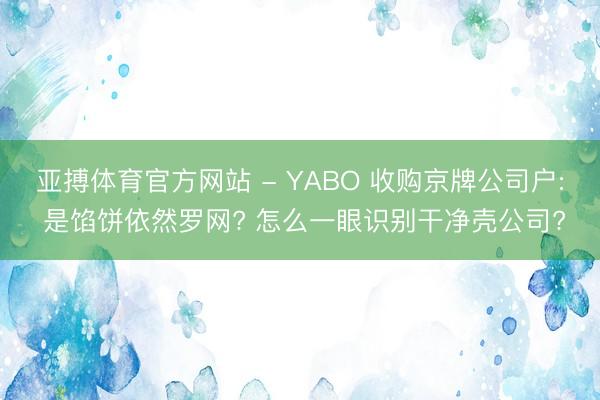 亚搏体育官方网站 - YABO 收购京牌公司户: 是馅饼依然罗网? 怎么一眼识别干净壳公司?
