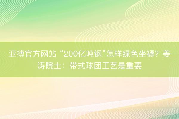亚搏官方网站 “200亿吨钢”怎样绿色坐褥?姜涛院士:带式球团工艺是重要