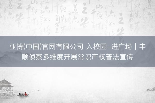 亚搏(中国)官网有限公司 入校园+进广场｜丰顺侦察多维度开展常识产权普法宣传